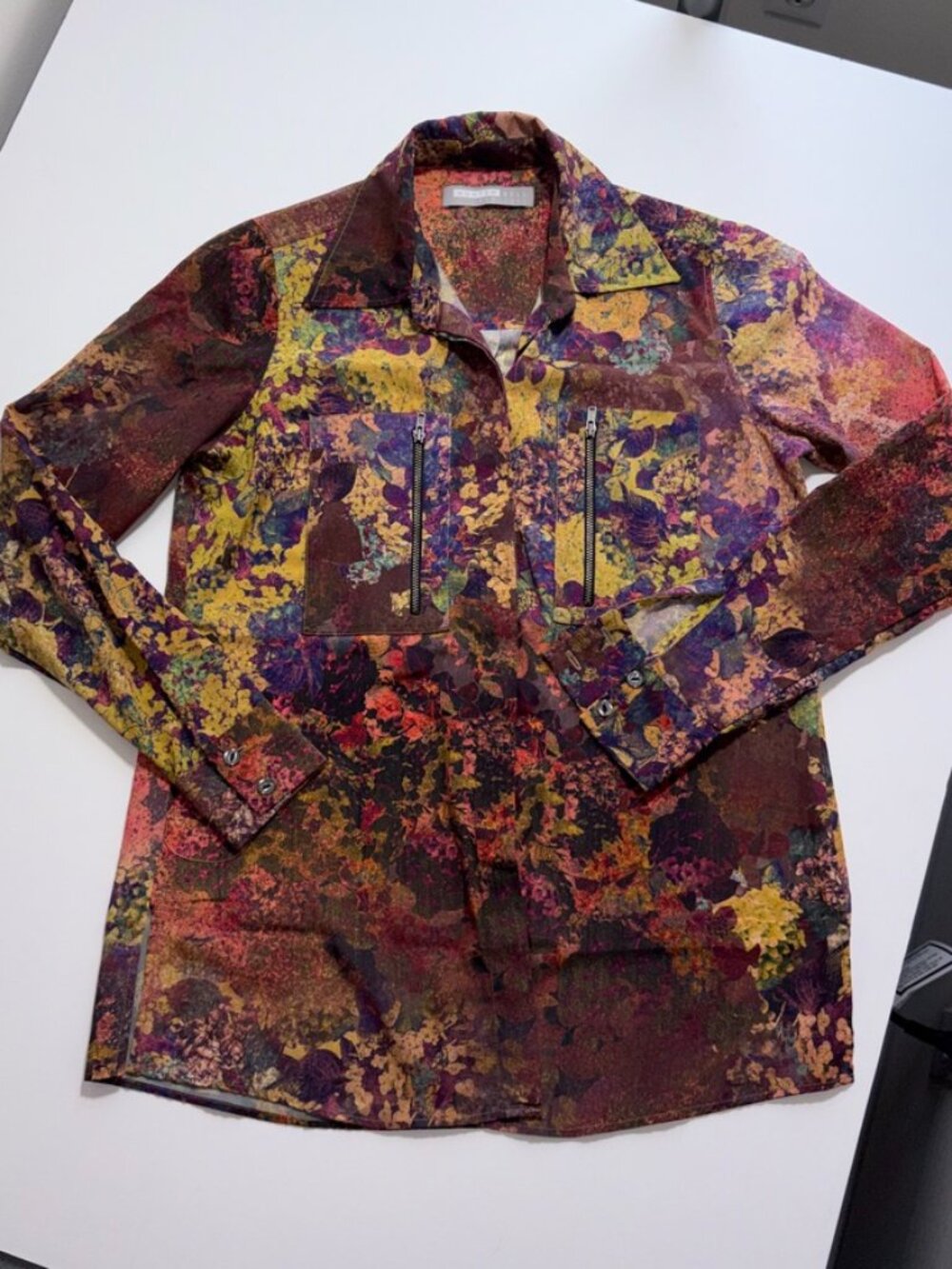 Hunter Bell New York Silk Long Sleeve Blouse Designer Printed Zipper size Small